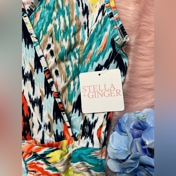 NWT- Asymmetrical Bold Print, Faux Wrap Dress, Sz Med By Stella + Ginger - Picture 10 of 12